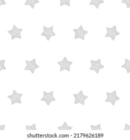 Grey stars seamless pattern. Celestial pattern with white background.