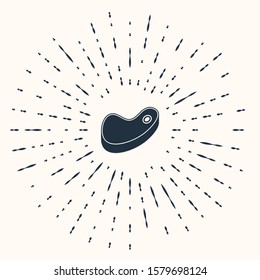 Grey Steak meat icon isolated on beige background. Abstract circle random dots. Vector Illustration