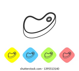 Grey Steak meat line icon isolated on white background. Set icon in color rhombus buttons. Vector Illustration
