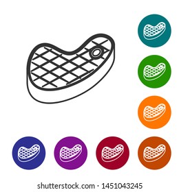 Grey Steak meat line icon isolated on white background. Set icon in color circle buttons. Vector Illustration