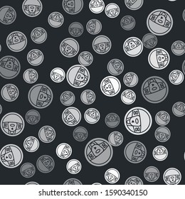 Grey Steering wheel icon isolated seamless pattern on black background. Car wheel icon.  Vector Illustration