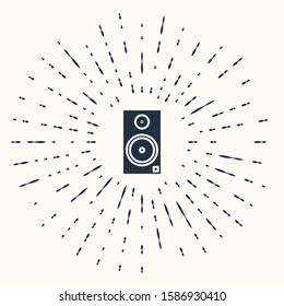 Grey Stereo speaker icon isolated on beige background. Sound system speakers. Music icon. Musical column speaker bass equipment. Abstract circle random dots. Vector Illustration