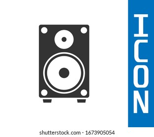 Icono del altavoz estéreo gris aislado en fondo blanco. Altavoces del sistema de sonido. Icono de música. Equipo de bajos de altavoces de columna musical.  Ilustración vectorial