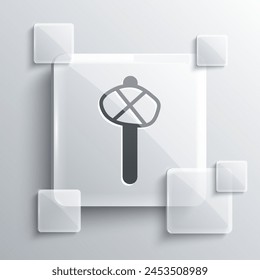 Grey Stone age hammer icon isolated on grey background. Square glass panels. Vector