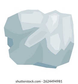 Pedra cinzenta com baixo design poli flutuando sobre fundo branco, ideal para geologia ou conceitos de mineração
