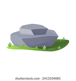 Grey stone on ground, flat cartoon style vector illustration for game design isolated on white background. Boulder or gem, part of rock. Simple icon cobblestone. Nature object for app and interface
