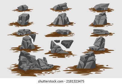 Grey stone on mud element illustration for comic, poster, background, apparel, game asset. Vector eps 10