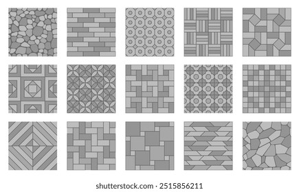 Patrones sin costuras de pavimento de piedra gris. Fondo de pavimentación de la calle con textura de roca de Vector de adoquines, guijarros, ladrillos y losas. Teja del piso del patrón del pavimento, camino, camino y adoquín de la acera