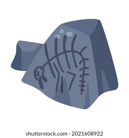 Grey Stone with Rock Engraving or Drawing as Jurassic Period Fossil Vector Illustration