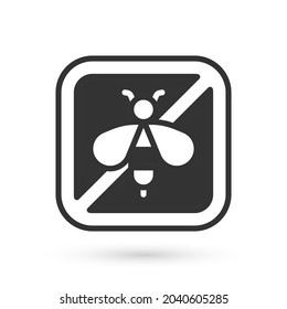 Grey Stop bee icon isolated on white background. Sweet natural food. Honeybee or apis with wings symbol. Flying insect.  Vector