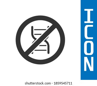 Grey Stop GMO icon isolated on white background. Genetically modified organism acronym. Dna food modification.  Vector