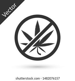 Grey Stop marijuana or cannabis leaf icon isolated on white background. No smoking marijuana. Hemp symbol.  Vector Illustration