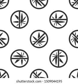 Grey Stop marijuana or cannabis leaf icon isolated seamless pattern on white background. No smoking marijuana. Hemp symbol.  Vector Illustration