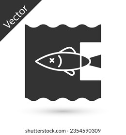 Grey Stop ocean plastic pollution icon isolated on white background. Environment protection concept. Fish say no to plastic.  Vector Illustration