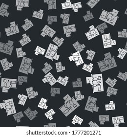 Icono de paro gris de contaminación plástica aislado patrón sin fisuras sobre fondo negro. Afiche ecológico. Ilustración vectorial