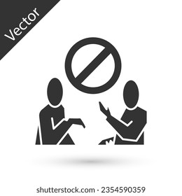 Icono de paro de grises de contaminación de plástico aislado en fondo blanco. Afiche ecológico.  Ilustración vectorial