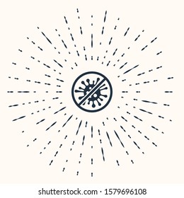 Grey Stop virus, bacteria, germs and microbe icon isolated on beige background. Antibacterial and antiviral defence, protection infection. Abstract circle random dots. Vector Illustration