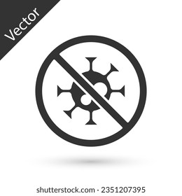 Grey Stop virus icon isolated on white background. Corona virus 2019-nCoV. Bacteria and germs, cell cancer, microbe, fungi.  Vector