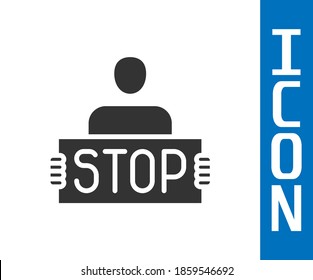 Grey Stop war icon isolated on white background. Antiwar protest. World peace concept.  Vector