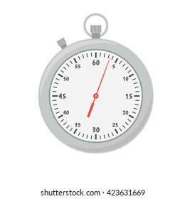 Grey stopwatch with dial and  red arrow
