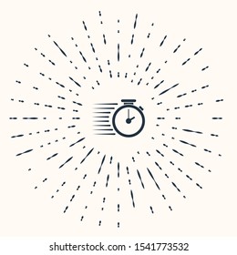 Grey Stopwatch icon isolated on beige background. Time timer sign. Abstract circle random dots. Vector Illustration