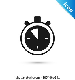 Icono de Stopwatch gris aislado en fondo blanco. Signo del temporizador de tiempo. Signo del cronómetro.  Vector
