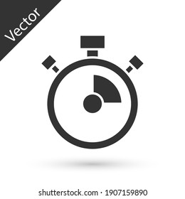 Icono de Stopwatch gris aislado en fondo blanco. Signo del temporizador de tiempo. Signo del cronómetro. Vector.