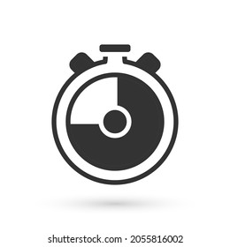 Icono de Stopwatch gris aislado en fondo blanco. Signo del temporizador de tiempo. Signo del cronómetro.  Vector