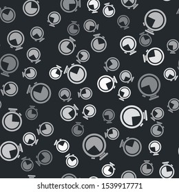 Grey Stopwatch icon isolated seamless pattern on black background. Time timer sign.  Vector Illustration