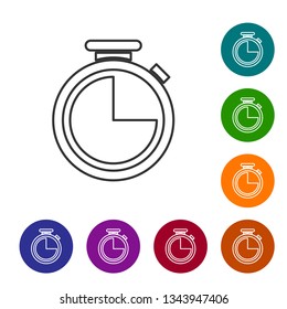 Grey Stopwatch line icon isolated on white background. Time timer sign. Vector Illustration