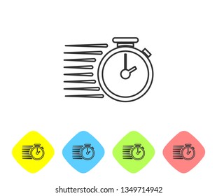 Grey Stopwatch line icon isolated on white background. Time timer sign. Set icon in color rhombus buttons. Vector Illustration