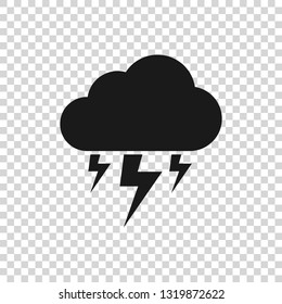 Grey Storm icon isolated on transparent background. Cloud and lightning sign. Weather icon of storm. Vector Illustration