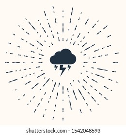 Grey Storm icon isolated on beige background. Cloud and lightning sign. Weather icon of storm. Abstract circle random dots. Vector Illustration