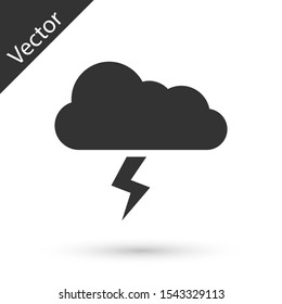 Grey Storm icon isolated on white background. Cloud and lightning sign. Weather icon of storm.  Vector Illustration