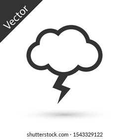 Grey Storm icon isolated on white background. Cloud and lightning sign. Weather icon of storm.  Vector Illustration