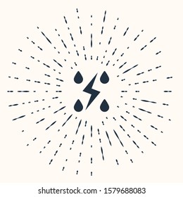 Grey Storm icon isolated on beige background. Drop and lightning sign. Weather icon of storm. Abstract circle random dots. Vector Illustration