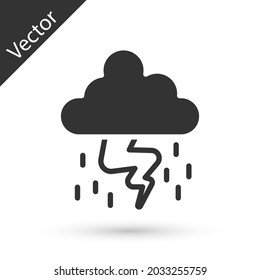 Icono de Gray Storm aislado en fondo blanco. Señal de nube y relámpago. Icono meteorológico de la tormenta.  Vector
