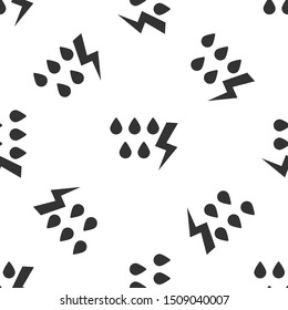 Grey Storm icon isolated seamless pattern on white background. Drop and lightning sign. Weather icon of storm.  Vector Illustration