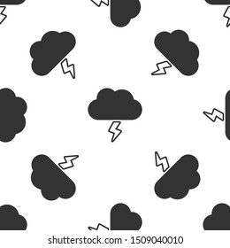 Grey Storm icon isolated seamless pattern on white background. Cloud and lightning sign. Weather icon of storm.  Vector Illustration