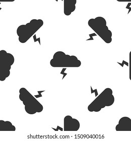 Grey Storm icon isolated seamless pattern on white background. Cloud and lightning sign. Weather icon of storm.  Vector Illustration