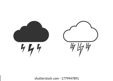 Grey Storm line icon set isolated on white background. Cloud and lightning sign. Weather icon of storm. Vector Illustration
