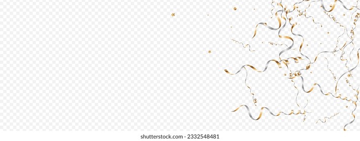 Gray Streamer Celebra El Fondo Transparente Panorámico Vector. Afiche De Swirl Confetti. Ilustración de celebración espiral. Rama de diversión de plata.