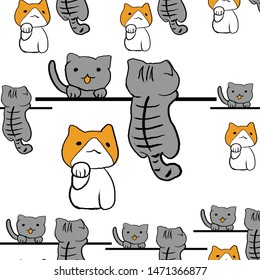 grey striped cat hanging on rope while striped cat watching seamless pattern