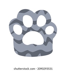 Grey striped kitten paw. Simple cartoon flat style. Cute cat paw icon. Kawaii cat foot vector illustration.