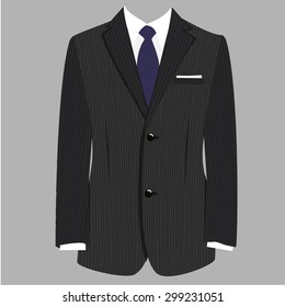Grey striped luxury business man suit with blue tie vector isolated