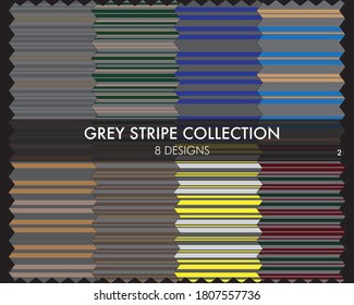 Grey striped seamless pattern collection includes 8 designs for fashion textiles, graphics