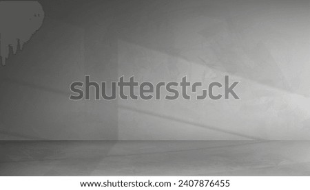Grey Studio Background Wall Cement with floor ground,Concrete wall texture with light,shadow window effect,Vecor 3d Backdrop Empty Room mockup with copy space,Banner for cosmetic product presentation