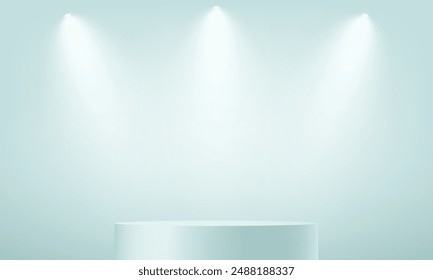 Grey studio room background. Grey background vector 3d with podium. Space for selling products on the website. Empty room with spotlight effect. Vector illustration.