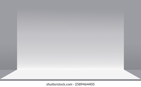 Grey studio shot background with blank 3d white Podium and empty backdrop for shooting Product Presentation,Vector Backdrop Background scene mock up product retail banner in modern photo studio