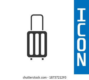 Grey Suitcase for travel icon isolated on white background. Traveling baggage sign. Travel luggage icon.  Vector